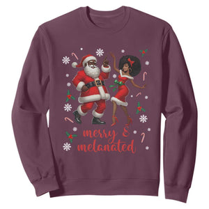 African American Christmas Sweatshirt Funny Dancing Black Santa And Mrs Claus Merry And Melanated TS12 Maroon Print Your Wear