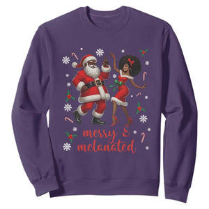 African American Christmas Sweatshirt Funny Dancing Black Santa And Mrs Claus Merry And Melanated TS12 Purple Print Your Wear