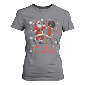 African American Christmas T Shirt For Women Funny Dancing Black Santa And Mrs Claus Merry And Melanated TS12 Charcoal Print Your Wear