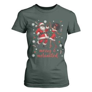 African American Christmas T Shirt For Women Funny Dancing Black Santa And Mrs Claus Merry And Melanated TS12 Dark Forest Green Print Your Wear