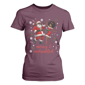 African American Christmas T Shirt For Women Funny Dancing Black Santa And Mrs Claus Merry And Melanated TS12 Maroon Print Your Wear