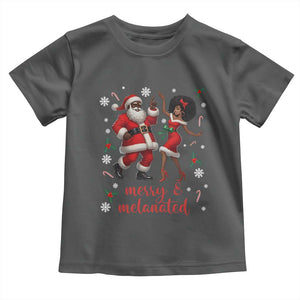 African American Christmas Toddler T Shirt Funny Dancing Black Santa And Mrs Claus Merry And Melanated TS12 Dark Heather Print Your Wear