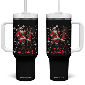 African American Christmas Tumbler With Handle Funny Dancing Black Santa And Mrs Claus Merry And Melanated TS12 One Size: 40 oz Black Print Your Wear