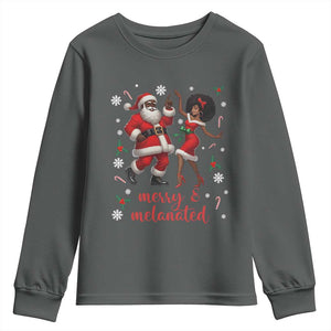 African American Christmas Youth Sweatshirt Funny Dancing Black Santa And Mrs Claus Merry And Melanated TS12 Dark Heather Print Your Wear