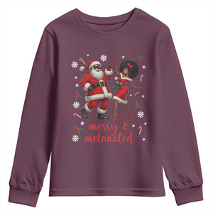 African American Christmas Youth Sweatshirt Funny Dancing Black Santa And Mrs Claus Merry And Melanated TS12 Maroon Print Your Wear