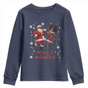 African American Christmas Youth Sweatshirt Funny Dancing Black Santa And Mrs Claus Merry And Melanated TS12 Navy Print Your Wear