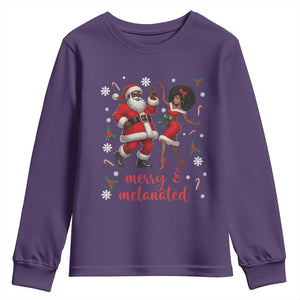African American Christmas Youth Sweatshirt Funny Dancing Black Santa And Mrs Claus Merry And Melanated TS12 Purple Print Your Wear