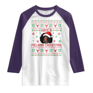 Have A Melanin Christmas Raglan Shirt Cute Black Santa Girl Ugly Xmas TS12 White Purple Print Your Wear