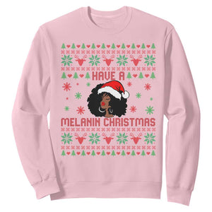 Have A Melanin Christmas Sweatshirt Cute Black Santa Girl Ugly Xmas TS12 Light Pink Print Your Wear