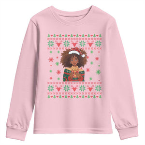 Black Queen Christmas Youth Sweatshirt African American Girl Black Pride TS12 Light Pink Print Your Wear