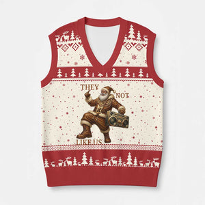They Not Like Us V-Neck Knit Sweater Vest Funny Xmas Black Santa Claus TS12 Beige Red Print Your Wear