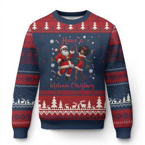 Have A Melanin Xmas Ugly Christmas Sweater Funny Dancing Santa And Mrs Claus Culture Gift TS12 Navy Red Print Your Wear