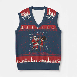 Have A Melanin Xmas V-Neck Knit Sweater Vest Funny Dancing Santa And Mrs Claus Culture Gift TS12 Navy Red Print Your Wear
