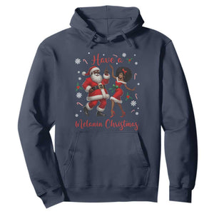 Have A Melanin Christmas Hoodie Funny Dancing Santa And Mrs Claus Culture Gift TS12 Navy Print Your Wear