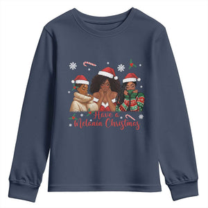 Have A Melanin Christmas Youth Sweatshirt Black Girl Xmas Gift TS12 Navy Print Your Wear