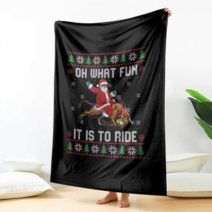 Oh What Fun It Is To Ride Throw Blanket Black Santa Bull Rider Ugly Christmas Gift TS12 Print Your Wear