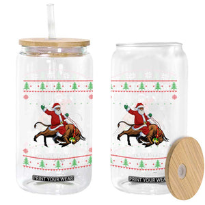 Oh What Fun It Is To Ride Glass Can Black Santa Bull Rider Ugly Christmas Gift TS12 Print Your Wear
