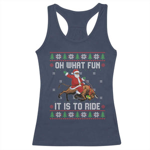 Oh What Fun It Is To Ride Racerback Tank Top Black Santa Bull Rider Ugly Christmas Gift TS12 Navy Print Your Wear