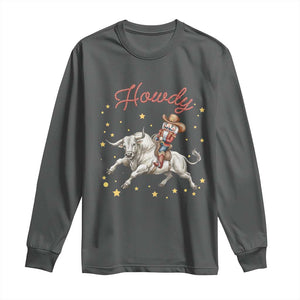 Funny Nutcracker Bull Riding Long Sleeve Shirt Howdy Western Christmas Holiday Gift TS12 Dark Heather Print Your Wear