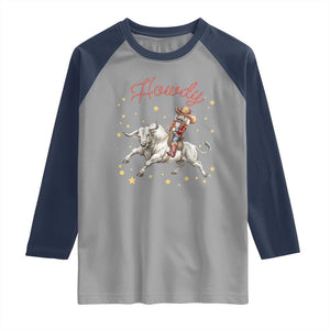 Funny Nutcracker Bull Riding Raglan Shirt Howdy Western Christmas Holiday Gift TS12 Sport Gray Navy Print Your Wear