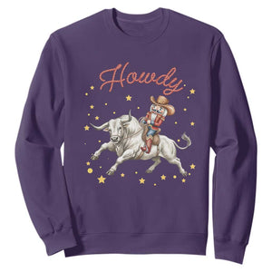 Funny Nutcracker Bull Riding Sweatshirt Howdy Western Christmas Holiday Gift TS12 Purple Print Your Wear