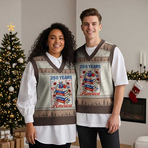 250 Years Of America American Teacher Graphic V-Neck Knit Sweater Vest Patriotic Educator Gift TS12 Mocha Mousse Print Your Wear