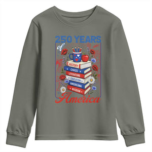 250 Years Of America American Teacher Graphic Youth Sweatshirt Patriotic Educator Gift TS12 Military Green Print Your Wear