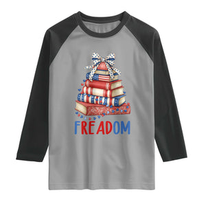 Funny Patriotic Book Lover Gift Raglan Shirt Freadom TS12 Sport Gray Black Print Your Wear