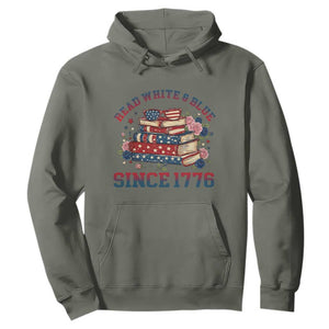 Funny Patriotic Book Lover Gift Hoodie Read White Blue Since 1776 TS12 Military Green Print Your Wear
