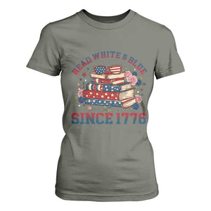 Funny Patriotic Book Lover Gift T Shirt For Women Read White Blue Since 1776 TS12 Military Green Print Your Wear