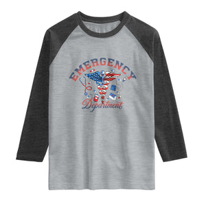 Patriotic Emergency Department Raglan Shirt USA 250th Anniversary Medical Gift TS12 Heather Gray Heather Charcoal Print Your Wear