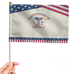 Emergency Department Patriotic Handheld Flag USA 250th Anniversary Medical Gift TS12 Distressed 8.2" × 5.5" Beige Blue Print Your Wear