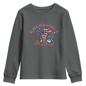 Patriotic Emergency Department Youth Sweatshirt USA 250th Anniversary Medical Gift TS12 Dark Heather Print Your Wear