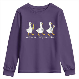 Funny Goose Teacher Testing Day Youth Sweatshirt Off to Actively Monitor TS12 Purple Print Your Wear