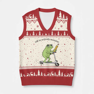 Funny Frog Teacher Testing Test Day V-Neck Knit Sweater Vest Off To Actively Monitor TS12 Beige Red Print Your Wear