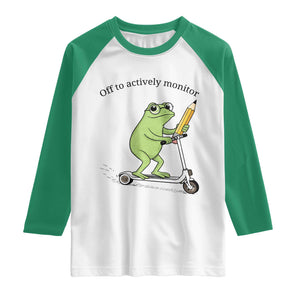 Funny Frog Teacher Testing Test Day Raglan Shirt Off To Actively Monitor TS12 White Kelly Green Print Your Wear