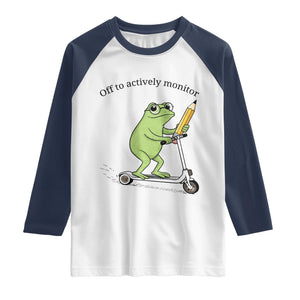 Funny Frog Teacher Testing Test Day Raglan Shirt Off To Actively Monitor TS12 White Navy Print Your Wear