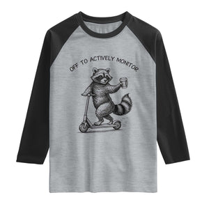 Funny Teacher Testing Day Raglan Shirt Silly Raccoon Proctor Off To Actively Monitor TS12 Heather Gray Black Print Your Wear