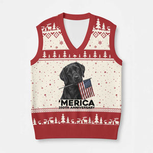 Patriotic Labrador Retriever V-Neck Knit Sweater Vest America 250th Anniversary Gift TS12 Beige Red Print Your Wear