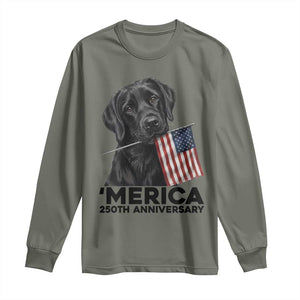 Patriotic Labrador Retriever Long Sleeve Shirt America 250th Anniversary Gift TS12 Military Green Print Your Wear