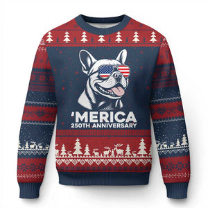Merica French Bulldog Lover Ugly Christmas Sweater 250th Anniversary Gift TS12 Navy Red Print Your Wear