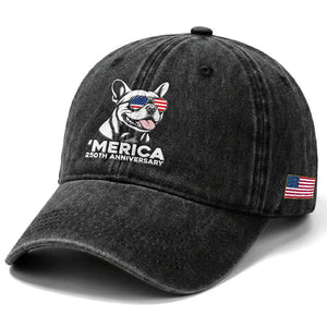 Merica French Bulldog Lover Washed Cotton Baseball Cap 250th Anniversary Gift TS12 Print Your Wear
