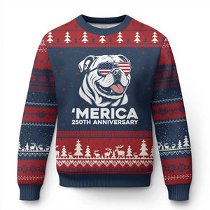 Merica English Bulldog Lover Ugly Christmas Sweater 250th Anniversary Gift TS12 Navy Red Print Your Wear