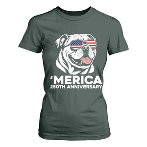Merica English Bulldog Lover T Shirt For Women 250th Anniversary Gift TS12 Dark Forest Green Print Your Wear