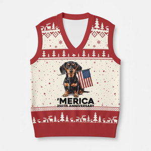 Merica Dachshund Lover V-Neck Knit Sweater Vest 250th Anniversary Gift TS12 Beige Red Print Your Wear