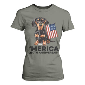 Merica Dachshund Lover T Shirt For Women 250th Anniversary Gift TS12 Military Green Print Your Wear