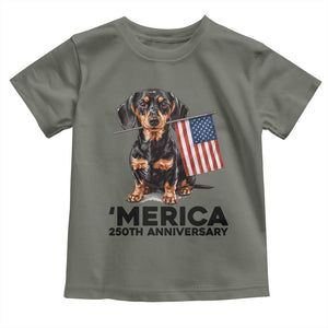 Merica Dachshund Lover Toddler T Shirt 250th Anniversary Gift TS12 Military Green Print Your Wear