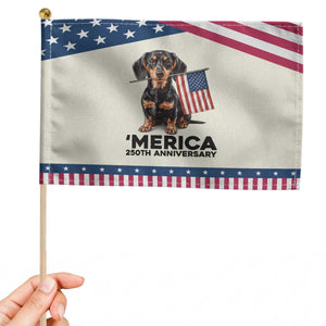 Merica Dachshund Lover Patriotic Handheld Flag 250th Anniversary Gift TS12 Modern 8.2" × 5.5" Beige Blue Print Your Wear
