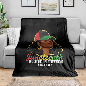 Black Woman Juneteenth Graphic Throw Blanket Rooted In Freedom Since 1865