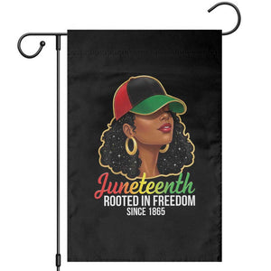 Black Woman Juneteenth Graphic Garden Flag Rooted In Freedom Since 1865